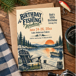 Vintage Fishing Weekend Birthday  Invitation