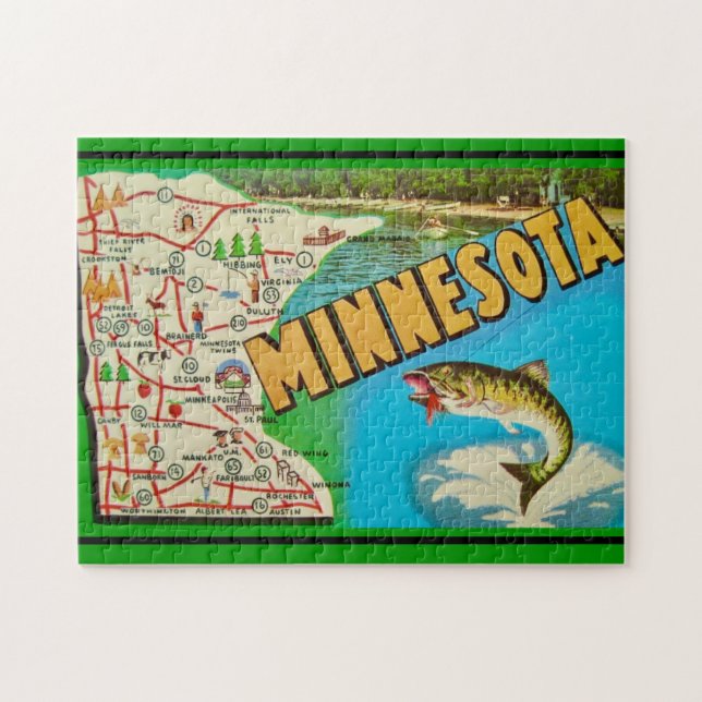 Vintage Fishy Minnesota Map Jigsaw Puzzle (Horizontal)