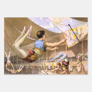 Vintage Five Male Trapeze Circus Performance Wrapp Wrapping Paper Sheet