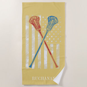 Vintage Flag and Lacrosse Bats Custom Beach Towel