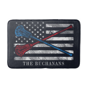 Vintage Flag and Lacrosse Bats Personalised Bath Mat