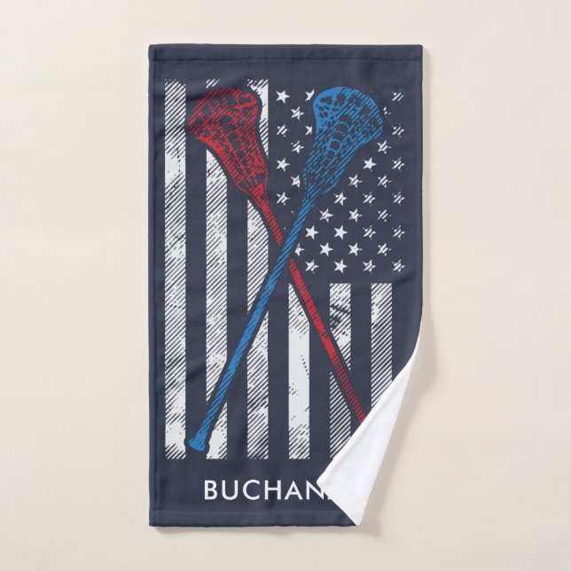 Vintage Flag and Lacrosse Bats Personalised Hand Towel (Hand Towel)
