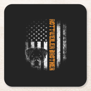 Vintage Flag funny Dog Rottweiler Brother Best Square Paper Coaster