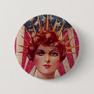 Vintage Flag Lady Liberty Patriotic July 4th 6 Cm Round Badge
