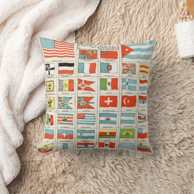 Vintage Flags Of All Nations Educational Poster Cushion (Blanket)
