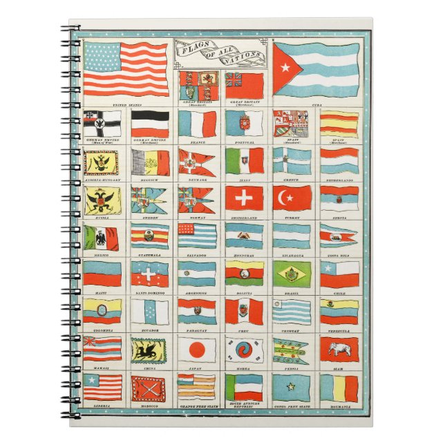 Vintage Flags Of All Nations Educational Poster Notebook (Front)