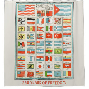 Vintage Flags Of All Nations Educational Poster Shower Curtain