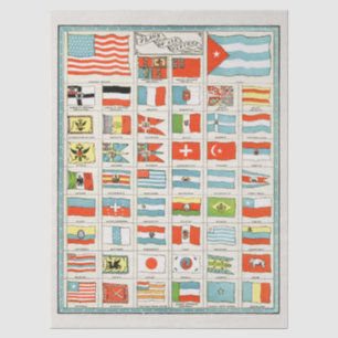 Vintage Flags Of All Nations Educational Poster Tissue Paper