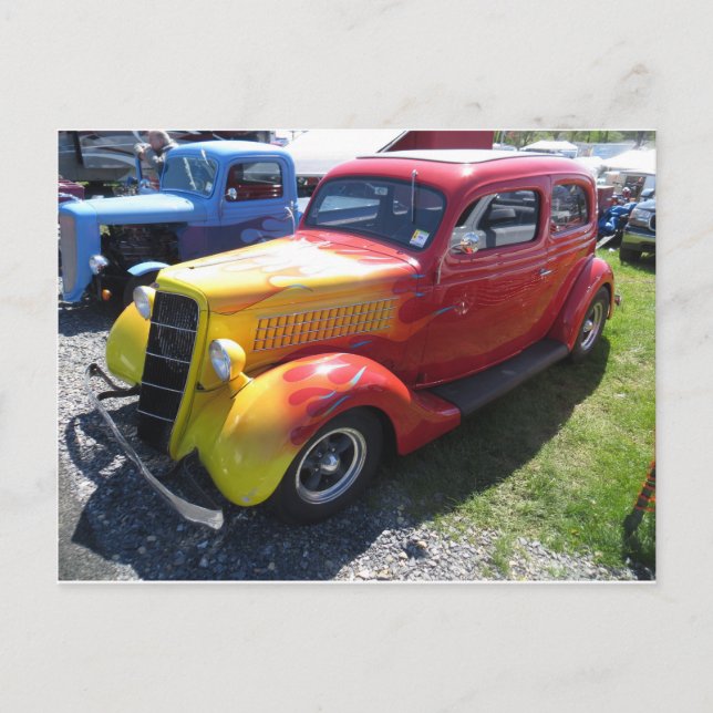 Vintage Flame Car Postcard (Front)