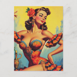 Vintage Flamenco Pin Up Postcard