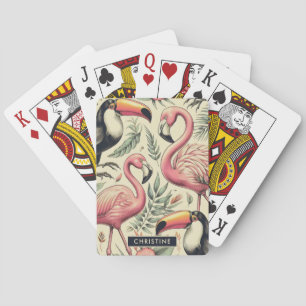 Vintage Flamingo and Toucan Seamless Playing Cards