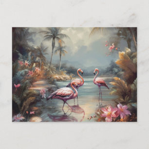 Vintage Flamingo Botanical Paradise Art Postcard