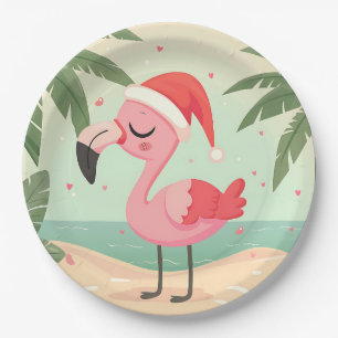 Vintage Flamingo Christmas in July Beachmas Paper Plate