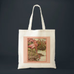 Vintage Flamingo Illustration Print Canvas Tote<br><div class="desc">This is one fantastic old postcard illustration of graceful flamingos repurposed on a canvas tote bag.</div>