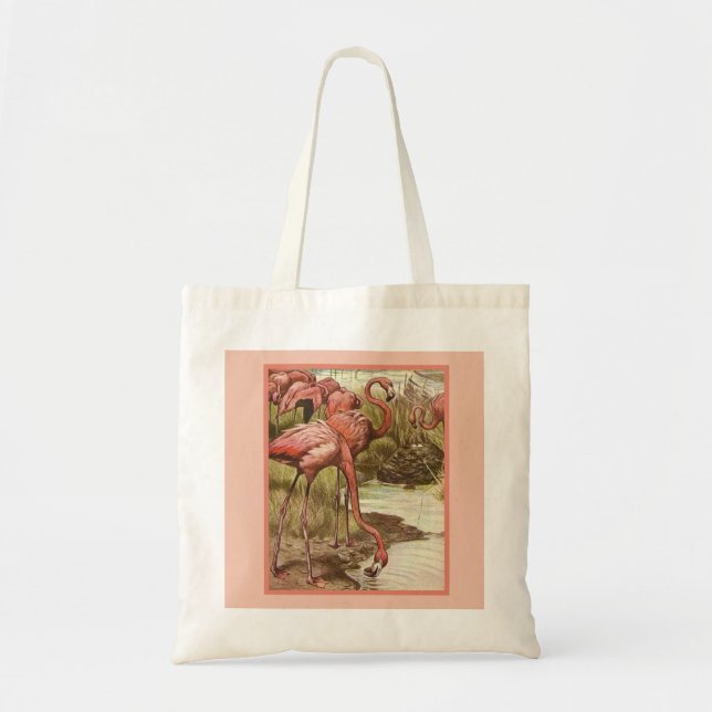 Vintage Flamingo Illustration Print Canvas Tote  Bag (Front)