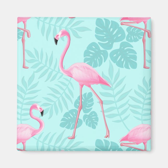 Vintage Flamingo Light Blue Magnet (Front)