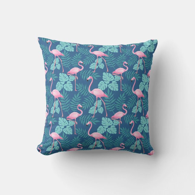 Vintage Flamingo Navy Blue Cushion (Front)