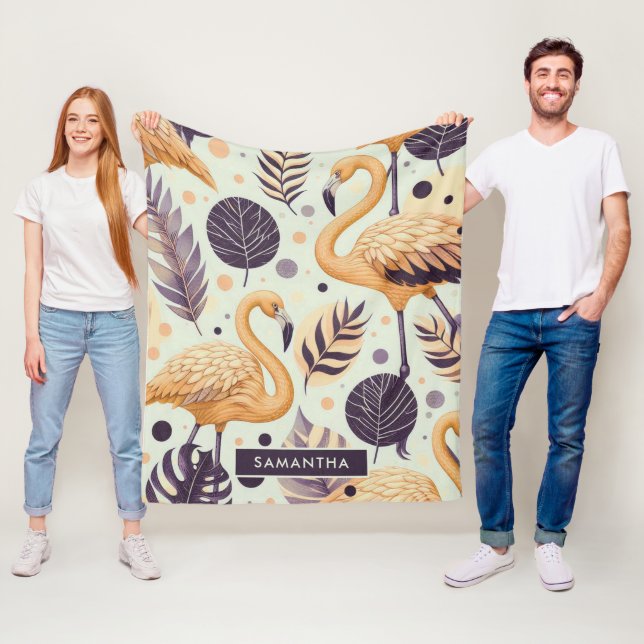 Vintage Flamingo Seamless Fleece Blanket (In Situ)