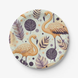 Vintage Flamingo Seamless Paper Plate