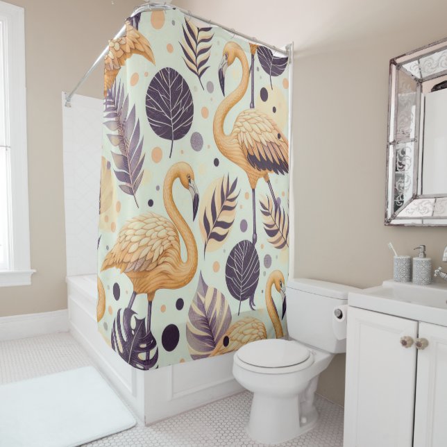 Vintage Flamingo Seamless Shower Curtain (In Situ)