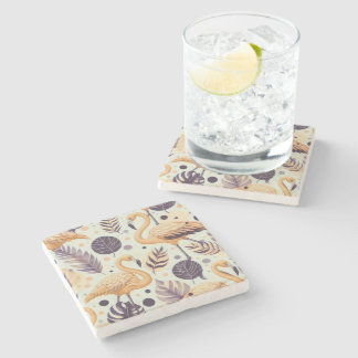 Vintage Flamingo Seamless Stone Coaster