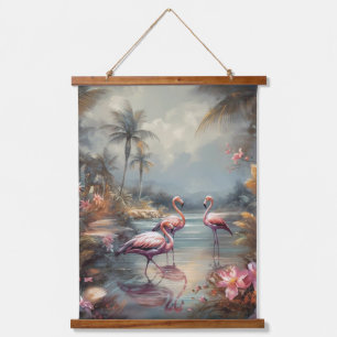 Vintage Flamingo Tropical Lagoon Florida Art Hanging Tapestry