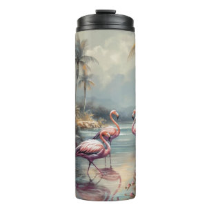 Vintage Flamingo Tropical Lagoon Florida Art Thermal Tumbler