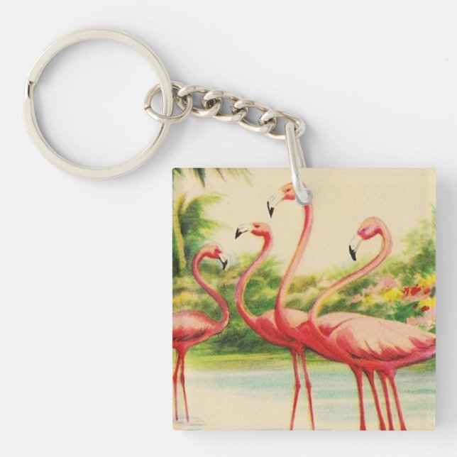 Vintage Flamingos Key Ring (Front)