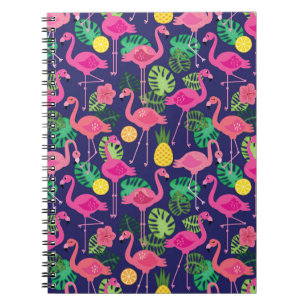 Vintage flamingos, summer elements pattern notebook