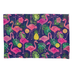 Vintage flamingos, summer elements pattern pillowcase
