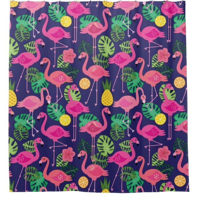Vintage flamingos, summer elements pattern shower curtain (Front)