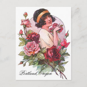 VINTAGE Flapper W/ Roses Portland OR POSTCARD
