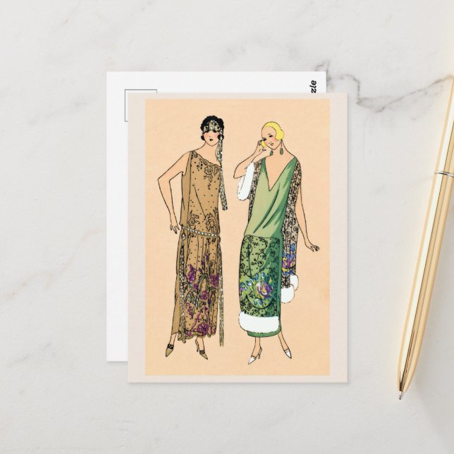 Vintage flapper women postcard (Front/Back In Situ)