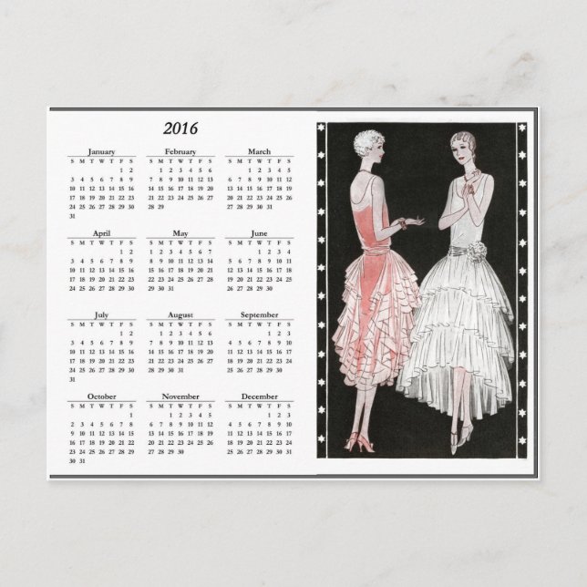 Vintage Flappers 2016 Calendar Postcard (Front)