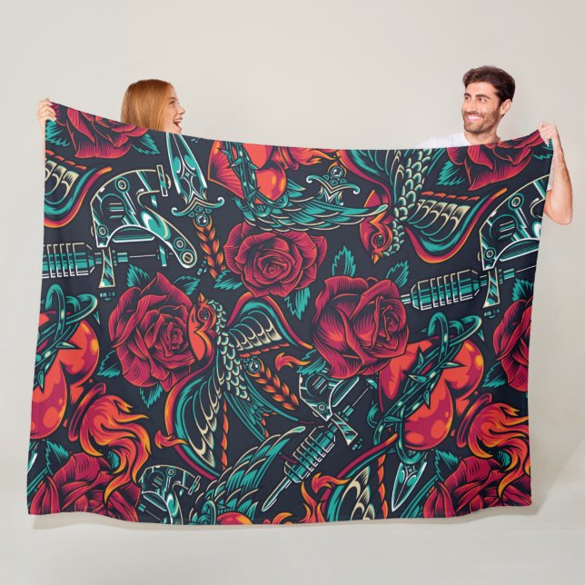 vintage flash tattoos  seamless pattern    fleece blanket (In Situ)