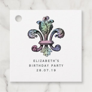 Vintage Fleur de Lis and Iridescent Damask Favour Tags