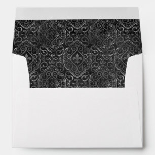 Vintage Fleur de Lis Black Grunge Damask Address Envelope