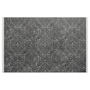 Vintage Fleur de Lis   Black Silver Grunge Damask Fabric