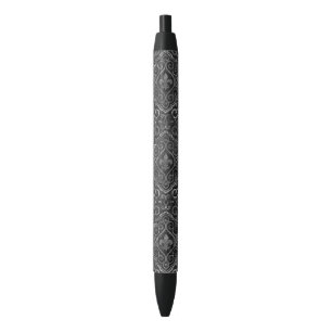 Vintage Fleur de Lis   Black Silver Grunge Damask Ink Pen