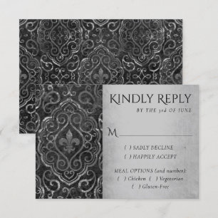 Vintage Fleur de Lis Damask Grunge Entree Option RSVP Card