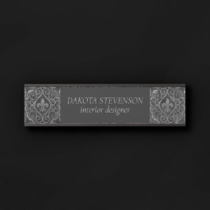 Vintage Fleur de Lis   Grunge Damask Branding Door Sign