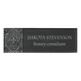 Vintage Fleur de Lis   Grunge Damask Branding Name Tag