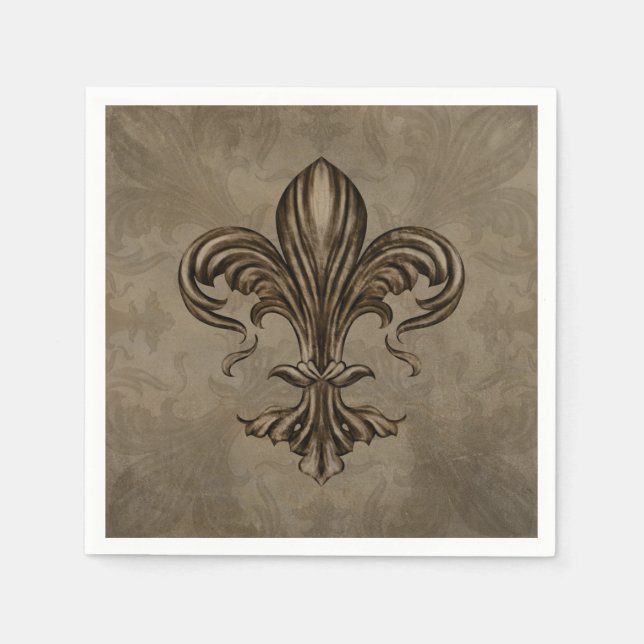 Vintage Fleur-de-lis Sepia Napkin (Front)
