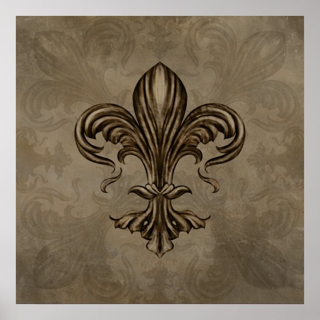 Vintage Fleur-de-lis Sepia Poster (Front)