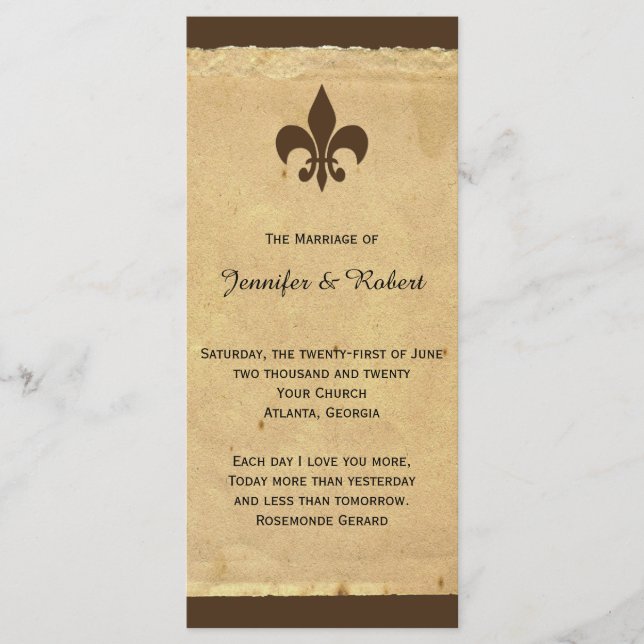 Vintage Fleur de Lis Wedding Program Programme (Front)