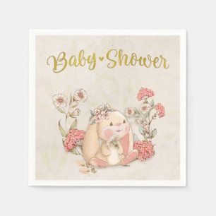 Vintage Floppy Bunny Floral Antique White  Napkin
