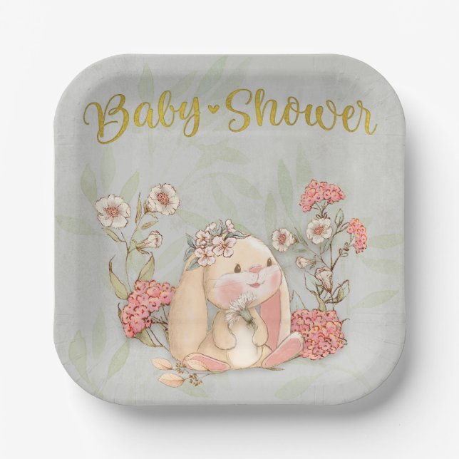 Vintage Floppy Bunny Floral Collection  Paper Plate (Front)