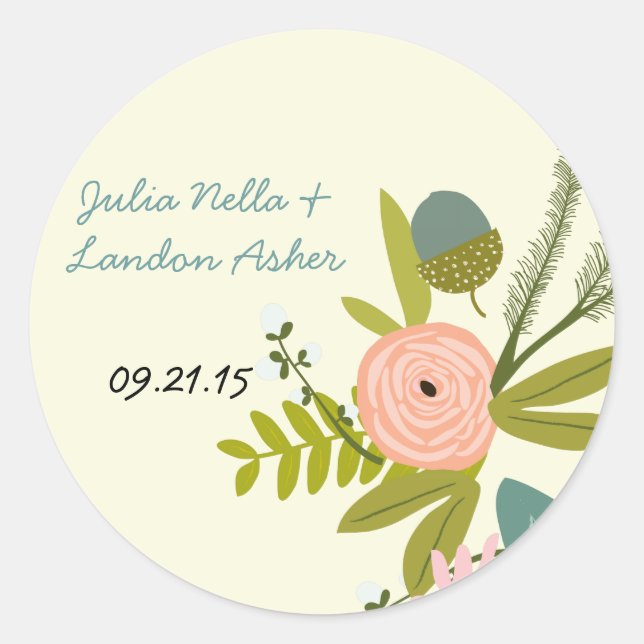 Vintage Flora and Fauna Wedding Sticker (Front)