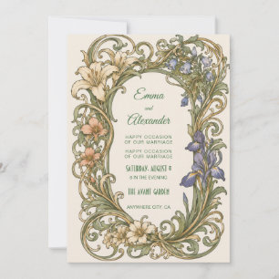 Vintage Flora Art Nouveau Wedding Invitation