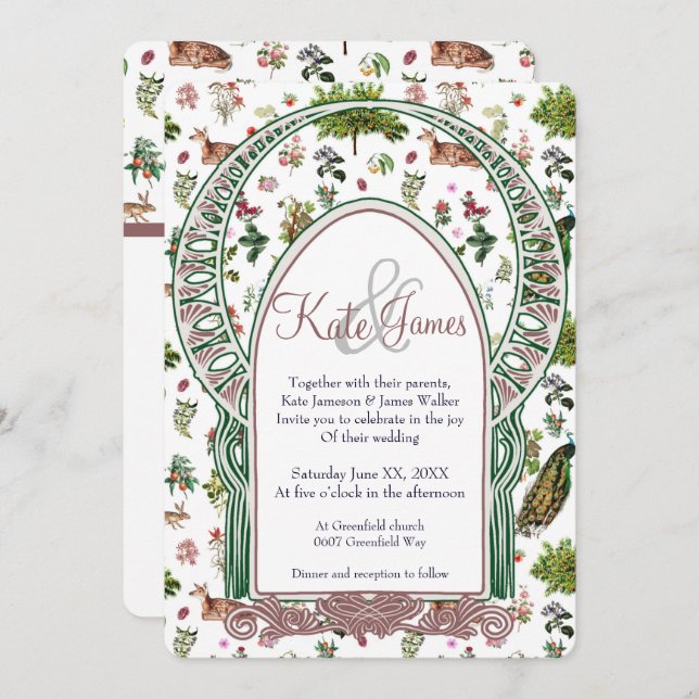 Vintage Flora & Fauna Wedding Invitation (Front/Back)
